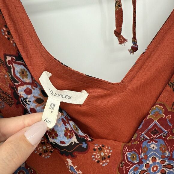 Maurices Orange Boho Multi Pattern Wide Sleeve Flowy Long Midi Dress 4X Plus - Picture 4 of 8